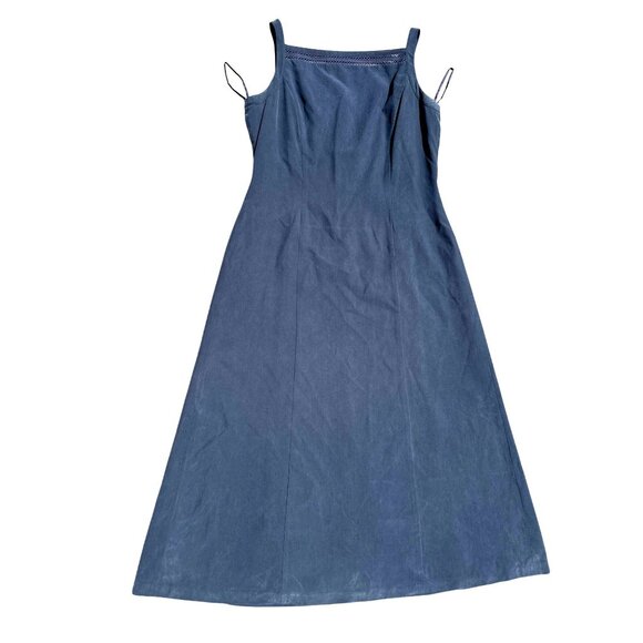 Mondi 44 Navy Blue Silk Sleeveless Maxi Dress Vintage 90s Formal Gown Slit Back - Picture 9 of 9